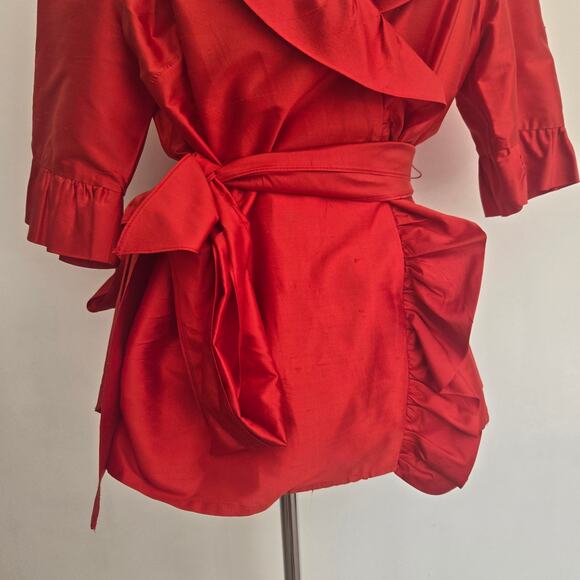 Sara Campbell Silk Blouse Red Evening Event Ruffle Collar Holiday Women Large - Picture 5 of 10